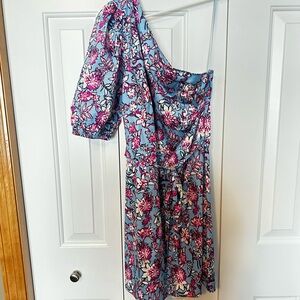 French Connection Blue and Pink One-Shoulder Dress